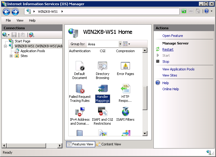 Create IIS handler mapping for PHP : Locate Handler Mappings